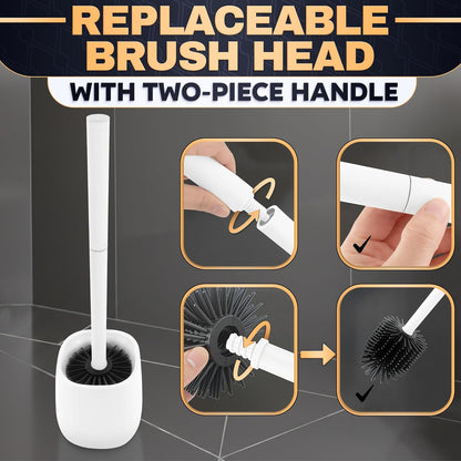 Toilet Brush and Holder Set - Silicone Toilet Brush Cleaner with Dark Grey Holder Base, Compact Accessory for Small Spaces - Easy to Place & Simple to Store After Use, Plastic Bathroom Cleaning Tool