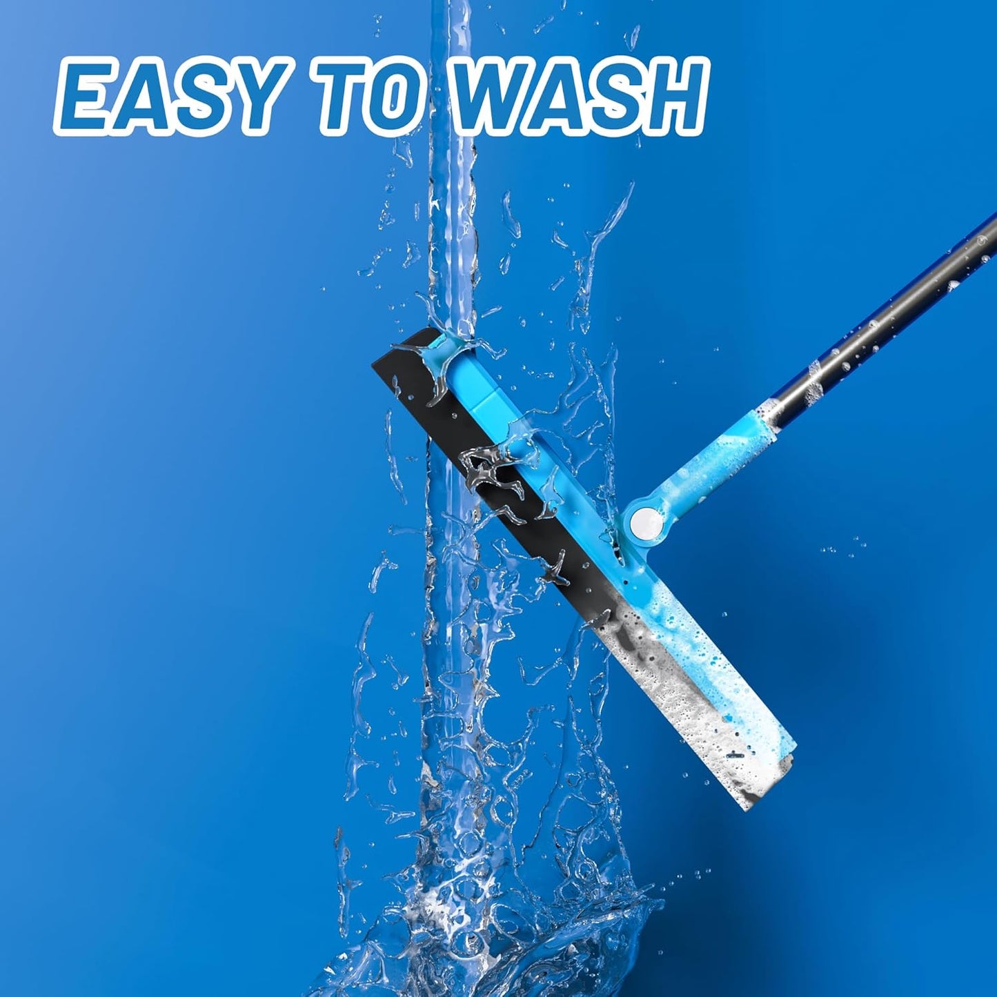 KOLLIEE Floor Squeegee Adjustable 59'' Long Handle Professional Floor Squeegee with Hook Water Squeegee Foam Blade for Concrete Floor Tile Pet Hair Floor Wiper