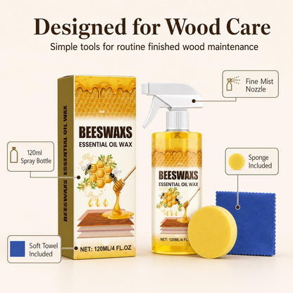 Beeswax Wood Polish Spray, 120ml Furniture Polish and Wood Cleaner Spray with Sponge and Towel, Beeswax Furniture Polish for Cabinets, Tables, Chairs, Doors and Finished Wood Surfaces (1set)