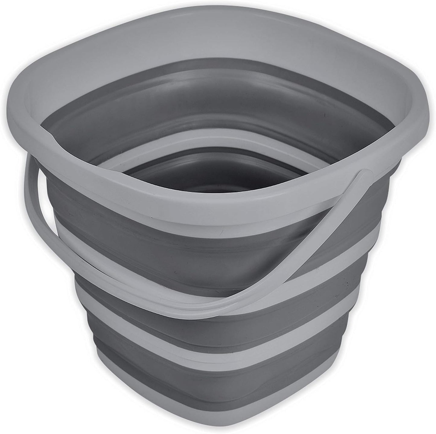 Brookstone Collapsible Bucket, Foldable Cleaning Bucket with Handle, Household Essentials Cleaning Basin and Dust Mop Bucket, Collapsible Wash Basin for Car Cleaning, [2.6 Gal. 10L] Square, Grey