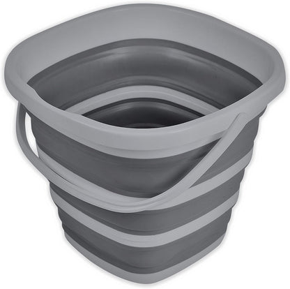 Brookstone Collapsible Bucket, Foldable Cleaning Bucket with Handle, Household Essentials Cleaning Basin and Dust Mop Bucket, Collapsible Wash Basin for Car Cleaning, [2.6 Gal. 10L] Square, Grey