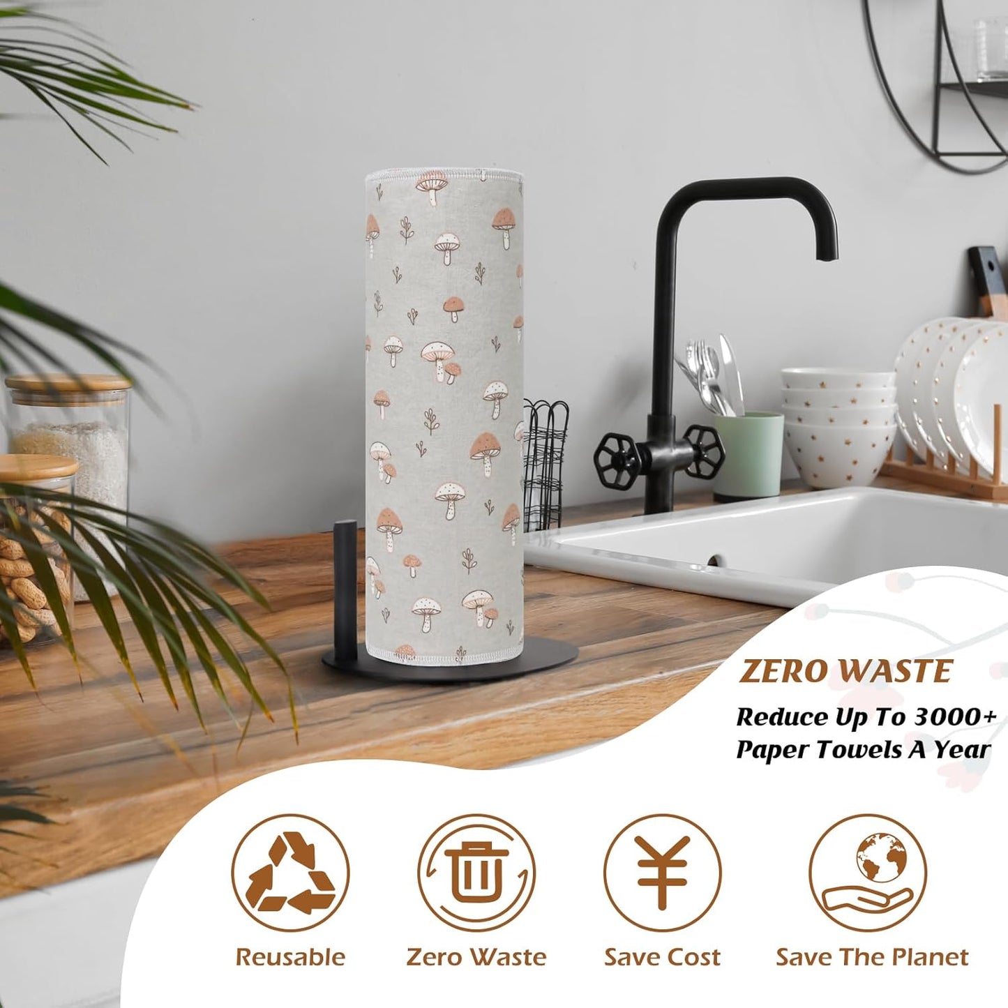 Paper Towels Washable Roll: 25Pack Cotton Cloth Paper Towels 11.8x11.8In Absorbent Soft Flannel Paperless Towels Alternative for Kitchen Reusable Napkins Zero Waste (Flower, Large)