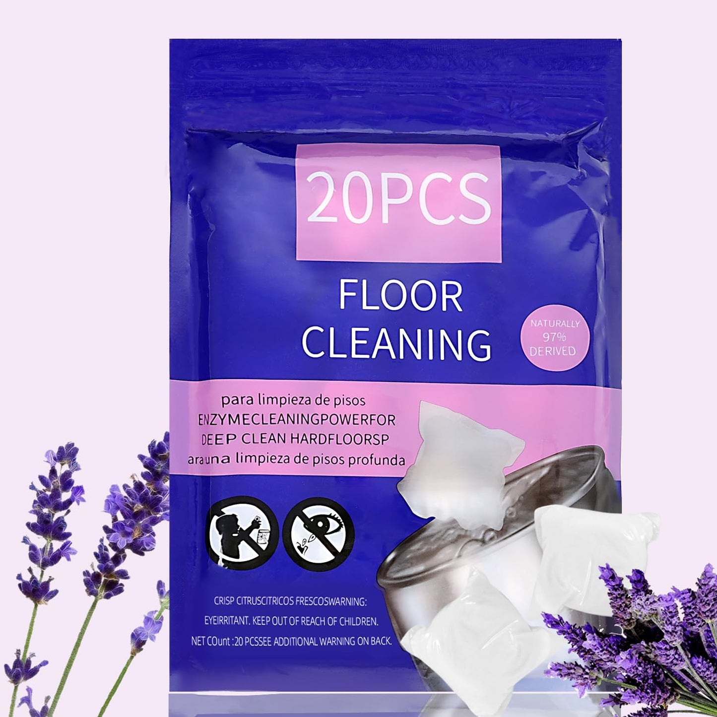 Natural Hard Floor Cleaner PACSS - Lavender Scent (20 Count) | Plant-Based Ingredients | Safe for Tile, Vinyl, Laminate & More | Compatible with OCedar & All Standard Mop Buckets