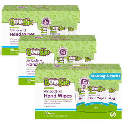 Boogie Antibacterial Hand Wipes by Boogie, Alcohol Free, Hypoallergenic and Moisturizing Aloe, for Kids and Adults -100 Total Wipes (5 Packs of 20)