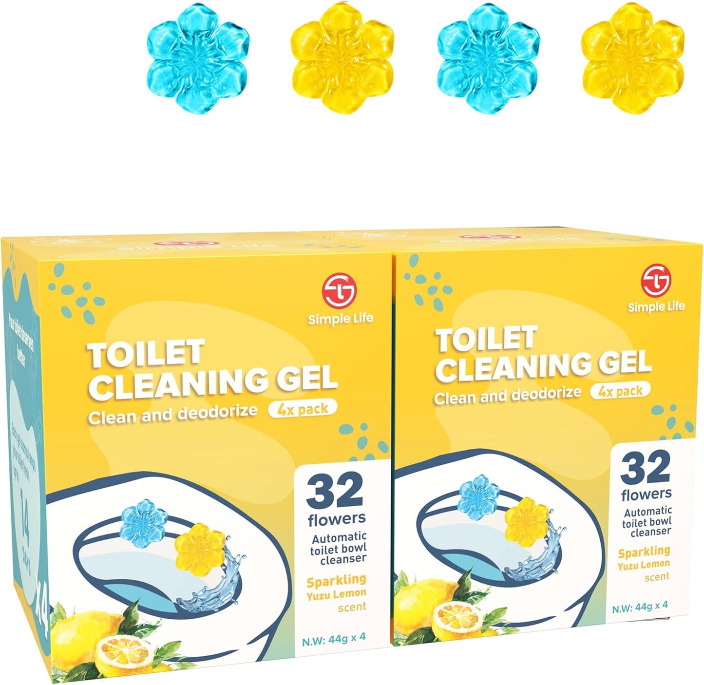 Simple Life Toilet Bowl Cleaner Gel | Fresh Flower Toilet Gel Stamp | Stops Limescale and Stains with Air Freshening Scent | Deodorizing Clean | 32 Stamps, Blue & Green