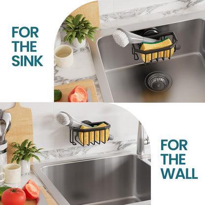 TAILI Sponge Holder for Kitchen Sink with Strong Suction Cup, Rustproof Aluminum Sink Caddy for Sponges, Removable Sponge Holder, Dish Brush for Scraper - Silver