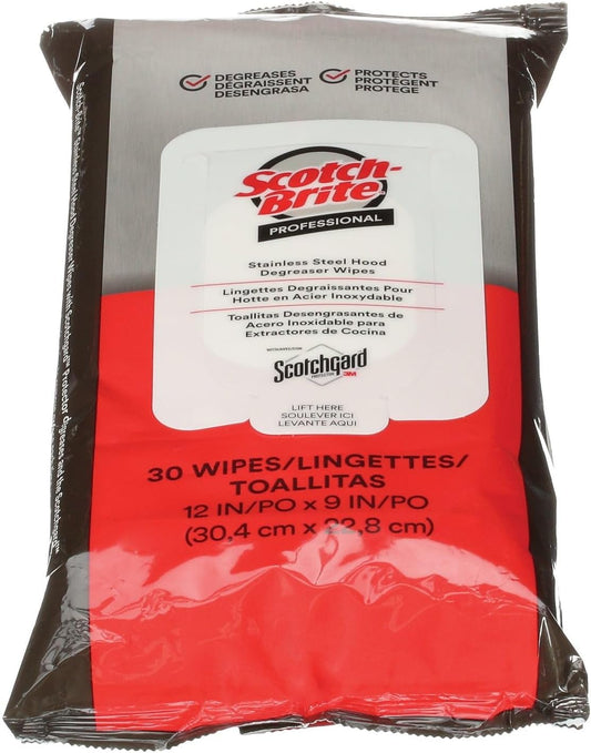 Scotch-Brite Stainless Steel Hood Degreaser Wipes, 30/Pack, 6 Packs/Case (SS-WIPES)