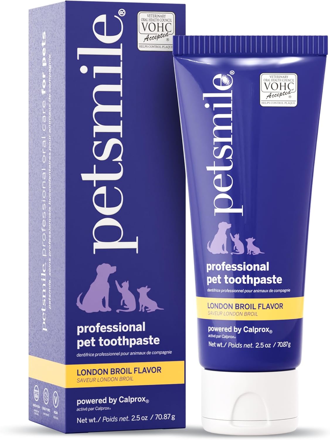 Petsmile Professional Pet Toothpaste for Cats & Dogs - VOHC Accepted Toothpaste - Clinically Proven to Control Plaque & Tartar Calprox Formula (London Broil, 4.2 Oz)