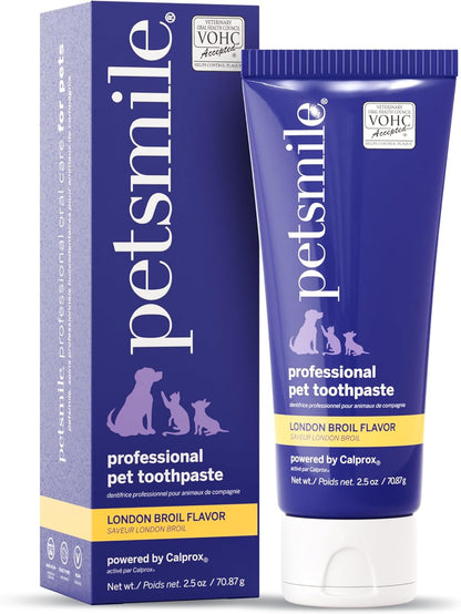 Petsmile Professional Pet Toothpaste for Cats & Dogs - VOHC Accepted Toothpaste - Clinically Proven to Control Plaque & Tartar Calprox Formula (London Broil, 4.2 Oz)