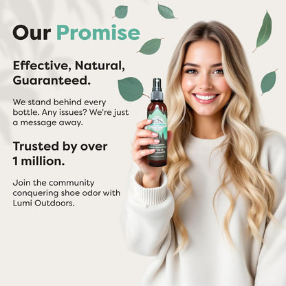 Lumi Outdoors Natural Shoe Deodorizer Spray (700+ Sprays) - Extra Strength Shoe Odor Eliminator for Smelly Shoes & Foot Odor - Replaces Shoe Balls & Inserts - Lemon Eucalyptus