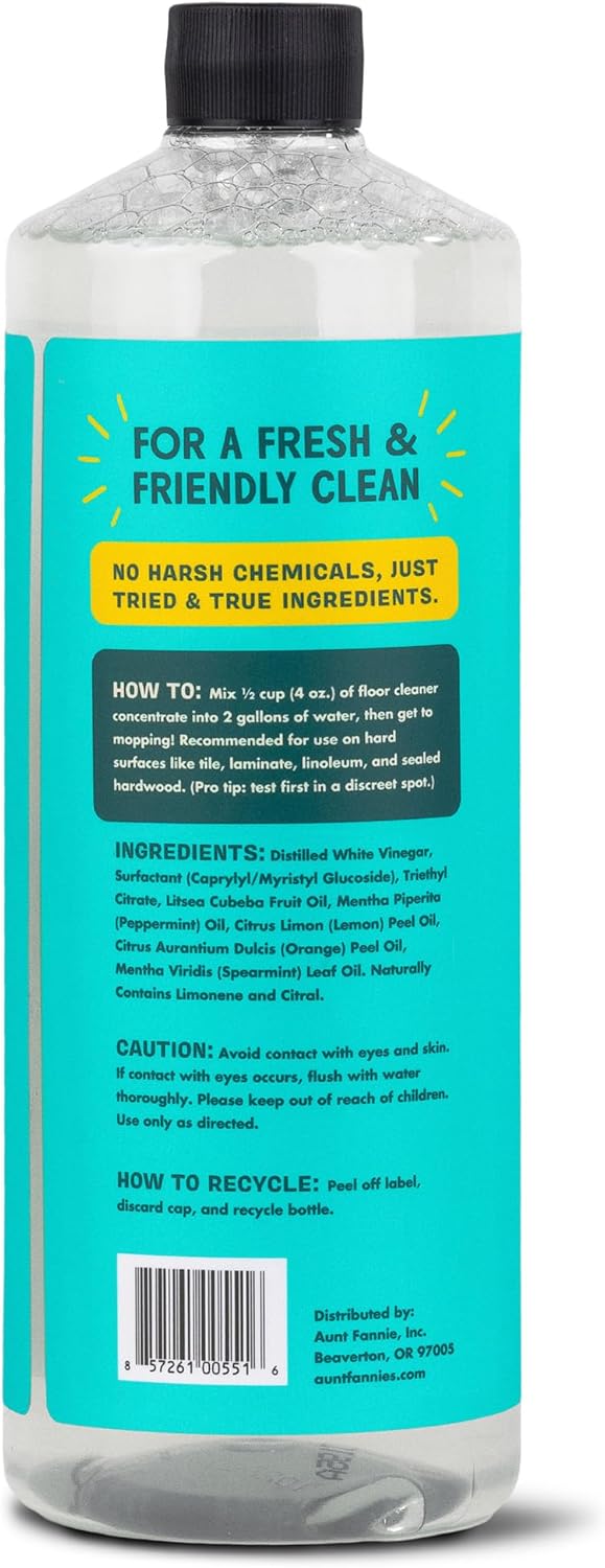 Aunt Fannie's Ultra Concentrated Floor Cleaner Vinegar Wash, Multi-Surface Solution For Mopping, Value Size, Bright Lemon Scent, 64 oz