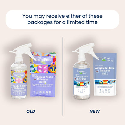 Truly Free Wrinkle & Static Releaser - Wrinkle Release for Clothes, Linen, & Sheet Fabrics - Static Guard Spray - Plant-Based - 12 oz Reusable Empty Spray Bottle + One (3 oz) Fill Pack