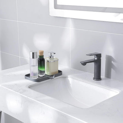 MicoYang Silicone Bathroom Soap Dishes with Drain Spout-Bathroom and Kitchen Sink Organizer,Sponge Holder,Dish Soap Tray,Perfect for Dispenser,Scrubber,Bottle,Cup on Sink or Counter-Black 4.9"×3.2"