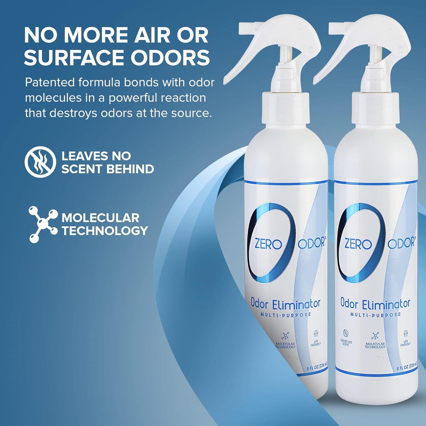 Zero Odor – Multi-Purpose Odor Eliminator - Air & Surface Odor – Patented Technology for Bathroom, Kitchen, Fabric, Closet- Smell Great Again, 16oz