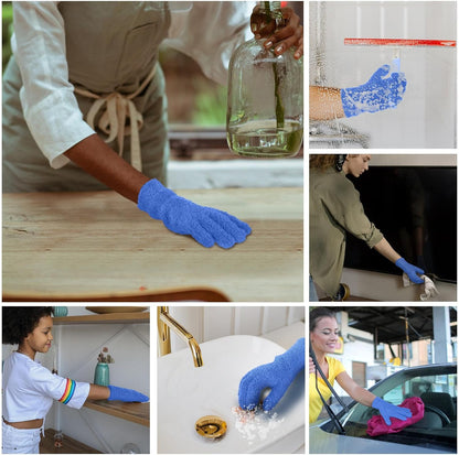 Patelai 2 Pairs Microfiber Gloves for plants Dusting Cleaning Glove Mittens House Cars Blinds Dusting(Blue, Grass Green,Large)