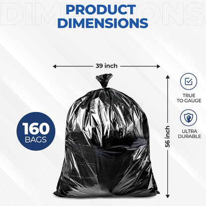 55 Gallon Large Trash Bags [39” X 56” – 20 Micron] 20 Black Contractor Garbage Bags | Heavy Duty Lawn Leaf Yard Waste Bags | 55-60 Gallon Extra Large Construction Industrial Plastic Trash Can Liners