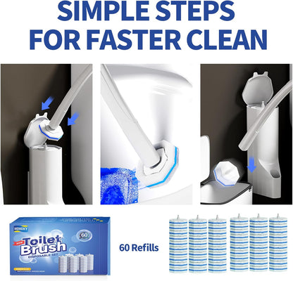 Disposable Toilet Brush Cleaning System with 50pcs Refills Pads Replacement Heads, Toilet Cleaning Stick, Wall Mounted Toliet Wand Kit Bathroom Maintenance, Toilet Bowl Cleaner Wands Holder and Set