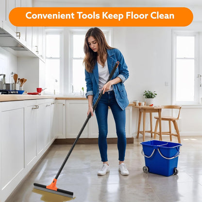 wlich Floor Squeegee Heavy Duty, 17 Inch Rubber Blade, 60 Inch Long Aluminum Handle, Multipurpose Cleaning Squeegee for Garage, Tile, Deck, Bathroom, Window, Glass