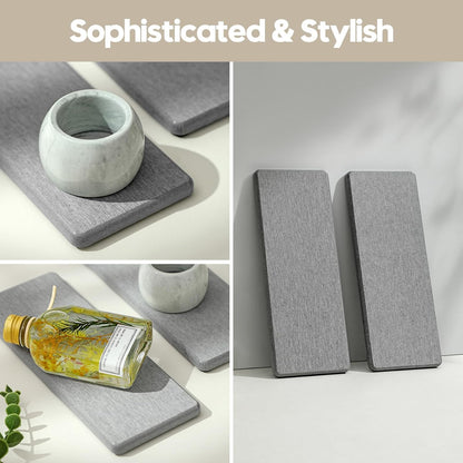 2PCS Water Absorbing Stone Drying Tray for Kitchen Counter & Bathroom Sink, Diatomite Faucet Splash Guard, Soap Dispenser Rack & Sponge Holder Caddy Organizer, Marble White (Printed Pattern), 9"x 3.5"