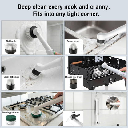 Electric Spin Scrubber, Rechargeable Waterproof Grout Cleaning Brush with 5 Magnetic Heads for Tile Surfaces, Bathroom Crevices, Kitchen & Faucet Corners