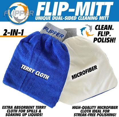 Flipper FLIP-MITT Microfiber Cleaning Mitt 2 Pack, Dual-Sided Terry Cloth & Microfiber Dusting Gloves for House Cleaning, Glass Polishing, Kitchens, Bathrooms, Cars & Aquariums