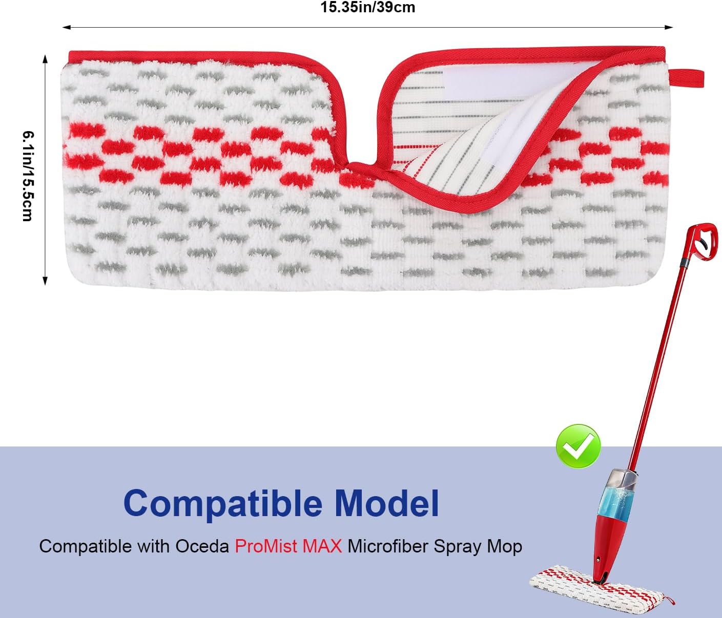 Spray Mop Pads Compatible with Oceda ProMist MAX Microfiber Spray Mop - Mop Replace Head for Dry/Wet Use - Reusable Washable Dust Mop Refills for Floor Cleaning,6 Pack