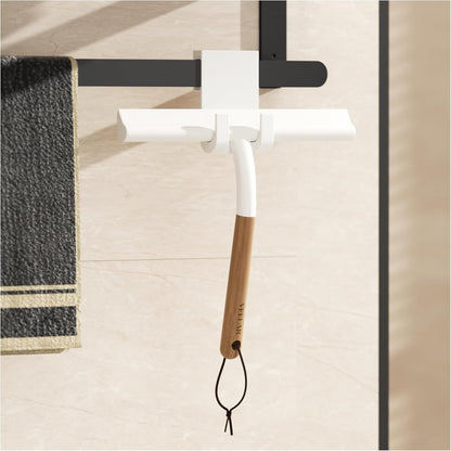 Shower Squeegee for Shower Glass, Bathroom Glass Cleaning Tool with Hook Mount, Squeegee for Glass Doors, Window Cleaning, Tile Shower Walls (White)
