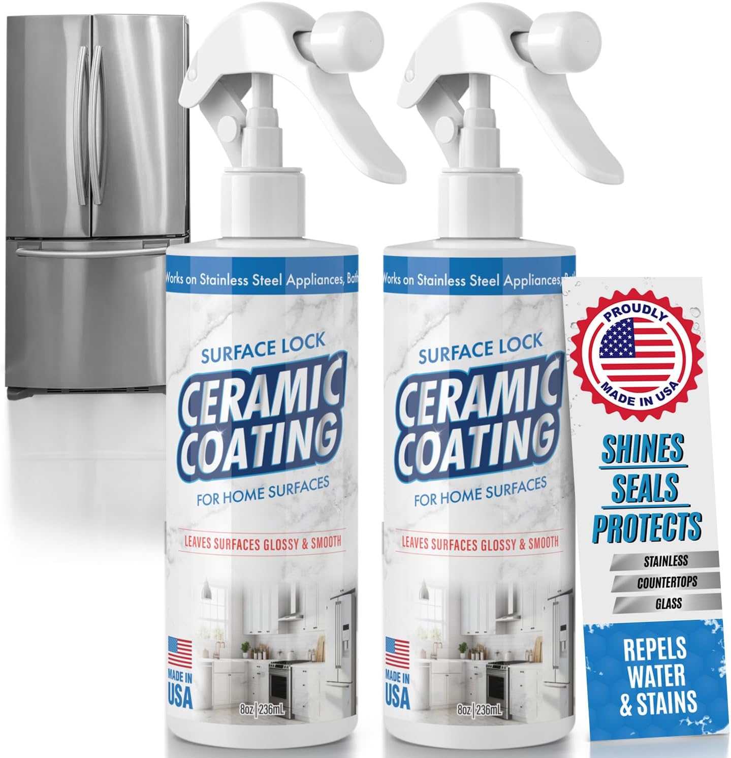 Surface Lock Ceramic Coating for Stainless Steel Appliances — Home Ceramic Spray That Shines, Seals & Protects, Repels Water & Stains, Fingerprint Protector for Kitchen Countertops & Bathroom, USA