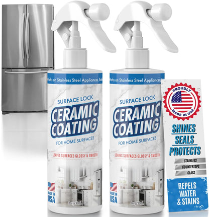 Surface Lock Ceramic Coating for Stainless Steel Appliances — Home Ceramic Spray That Shines, Seals & Protects, Repels Water & Stains, Fingerprint Protector for Kitchen Countertops & Bathroom, USA