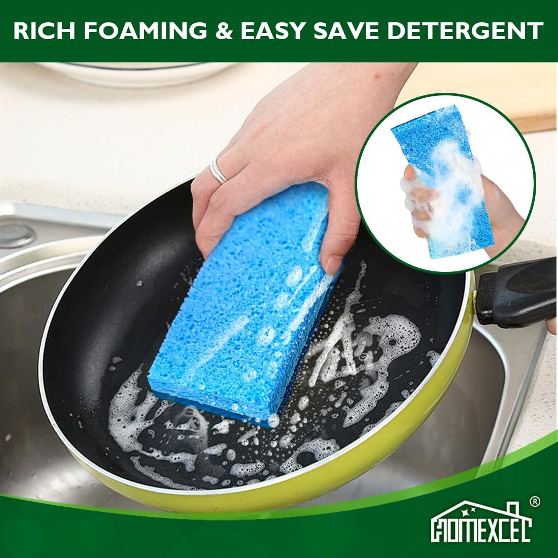 HOMEXCEL Sponges Kitchen 12pcs, Non-Scratch Scrub Dish Sponge Safe on Non-Stick Cookware, Dual Sided Cleaning Sponges for Kitchen, Household, Bathroom and More