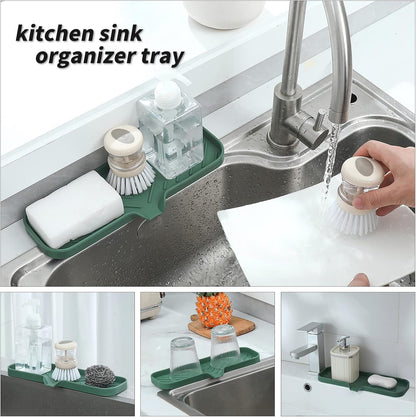 MicoYang Silicone Bathroom Soap Dishes with Drain Spout-Bathroom and Kitchen Sink Organizer,Sponge Holder,Dish Soap Tray,Perfect for Dispenser,Scrubber,Bottle,Cup on Sink or Counter-Black 4.9"×3.2"