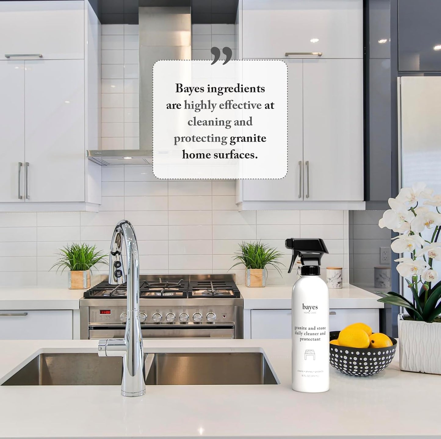 Bayes Granite and Stone Daily Cleaner and Protectant - Cleans, Shines, and Protects - For Granite, Quartz, Marble, Tile, Stone Surfaces - 16 oz