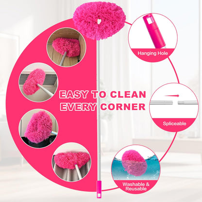 Ceiling Fan Cleaner Duster Reusable Microfiber Ceiling Fan Blade Cleaner Removable Duster with Extension Pole Adjusts 13 to 49.7 Inch for Cleaning Walls Bookshelves Furniture Door Window Top (Blue)
