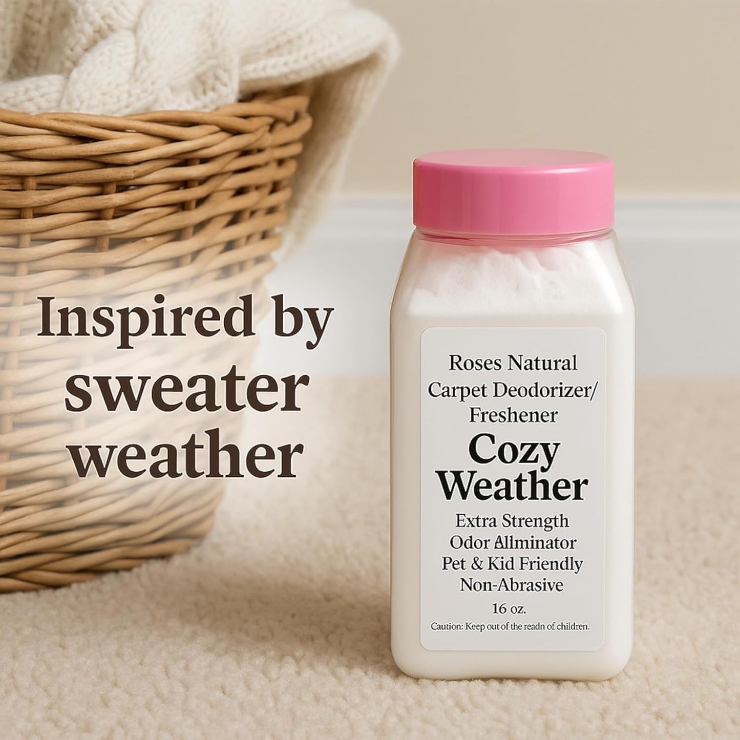Cozy Weather Carpet Deodorizer Powder – 16 oz Inspired by Sweater Weather | Long-Lasting Fresh Scent, Natural Odor Eliminator | Pet & Kid Friendly, Non-Toxic, Made in the USA