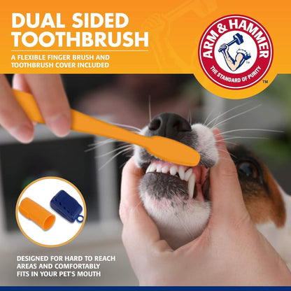 Arm & Hammer for Pets Tartar Control Dog Dental Kit, Enzymatic Toothpaste with Toothbrush and Fingerbrush, Baking Soda Formula Reduces Plaque and Tartar, Safe for Puppies, Beef Flavor, 3-Piece