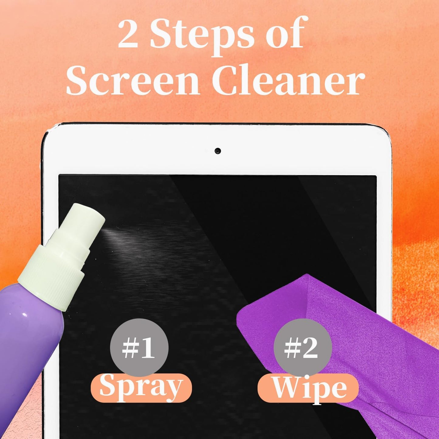 4-Pack Screen Cleaner Spray and 2 Pcs Microfiber Cloth Kit - for LCD, Laptop, PC, MacBook, iPhone, iPad, Computer Monitor, TV, Phone, Tablet, Touchscreen, Eyeglass Lens, and Car Display