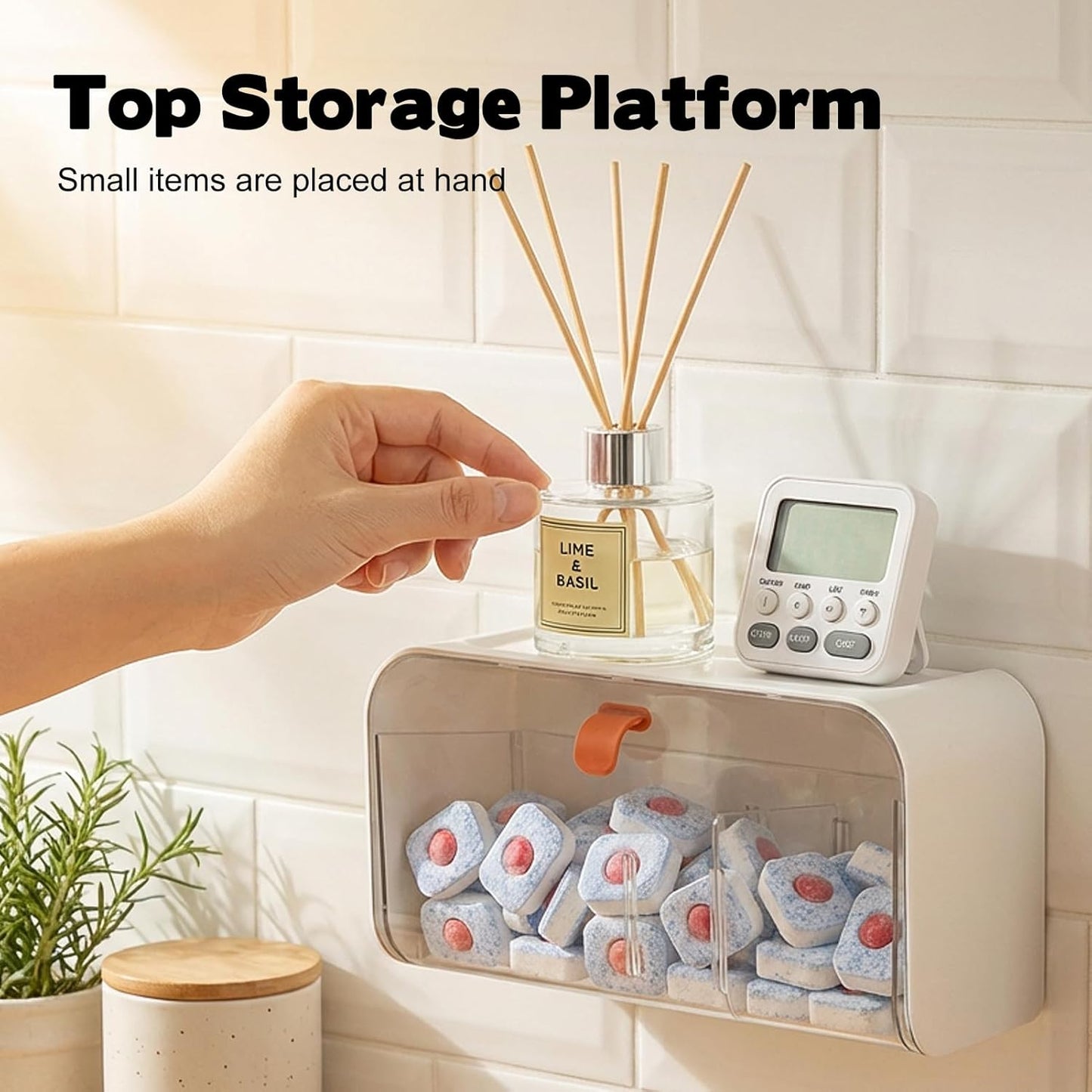 Dishwasher Detergent Pods Holder Wall-Mounted Clear Laundry Pods Container with Divider for Scent Booster Beads Dryer Balls Hanging Storage Container for Detergent Home Kitchen and Laundry Room