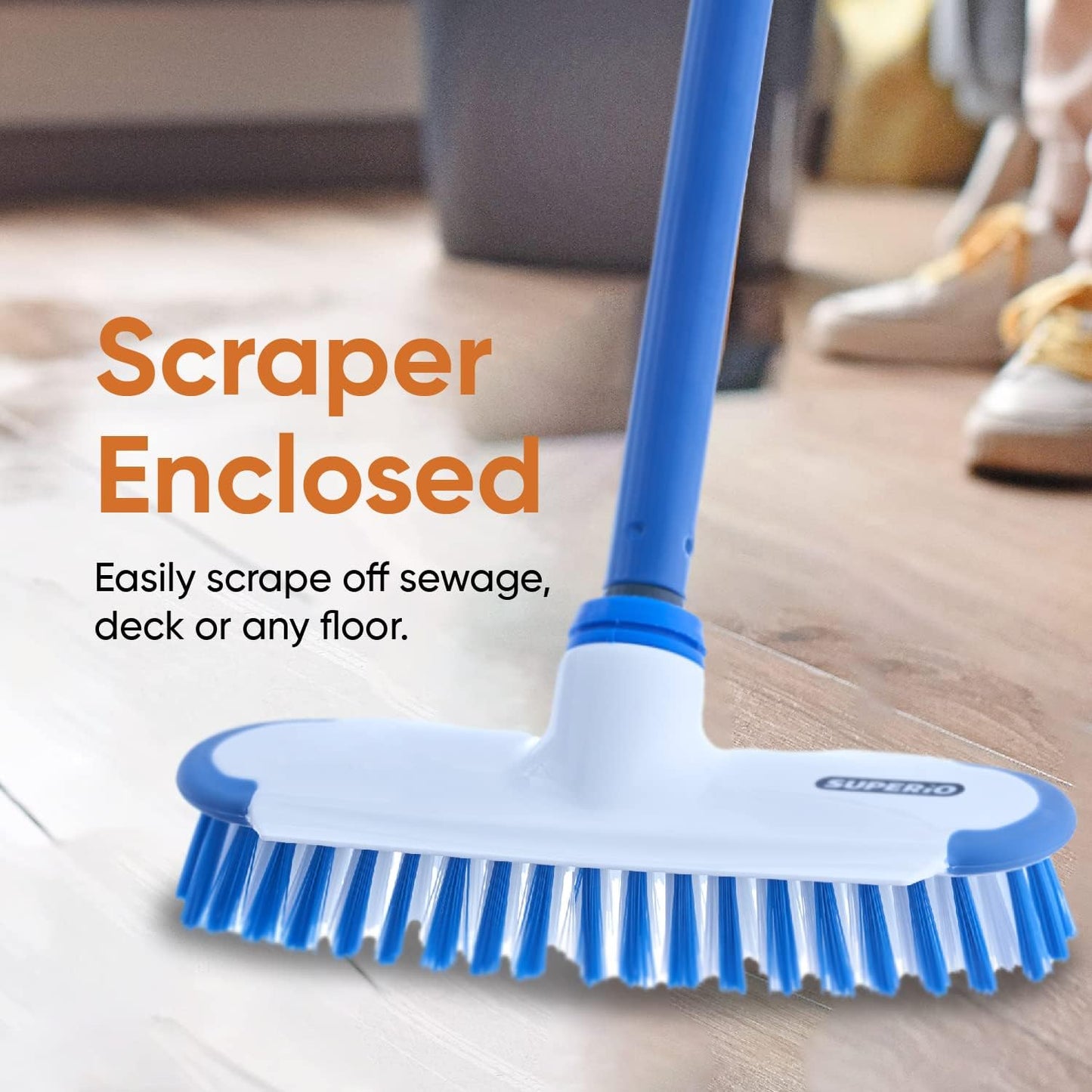 Superio Deck Scrub Brush Head Heavy Duty Stiff Bristles Replacement, Brush Refill with Scraper - Cleans Hot Tub, Swimming Pool, Granite Tiles, Bathroom, Patio, Kitchen, Wall, and Deck
