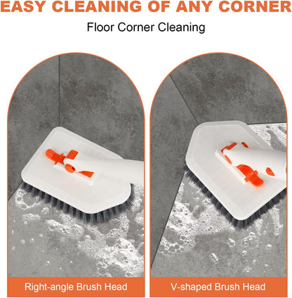 Long Handled Scrub Brush for Shower，3-in-1 Cleaning Brushes with 3 Different Function Cleaning Heads Brush for Shower Cleaning Bathroom Kitchen Walls Tub Tile