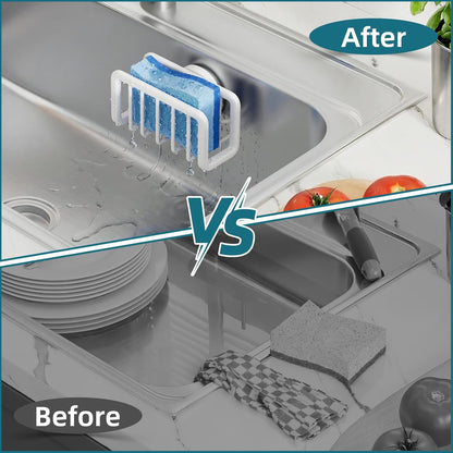 TAILI 4-in-1 Sink Caddy with Strong Suction Cup, Sponge Holder for Kitchen Sink Organizer, Removable, Rustproof, Stainless Steel Holder for Sponge, Brush, Scrubber, Scraper - Silver