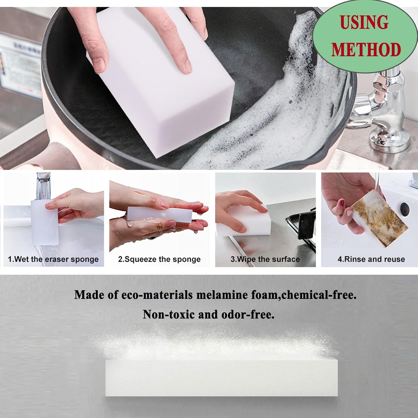 Magic Erasers Sponge, 100 Pack Extra Premium Melamine Sponge Foam Cleaning Pads in Bulk, Non-Scratch Scrub Sponge, Household Cleaning Kitchen Dish Sponges (White)