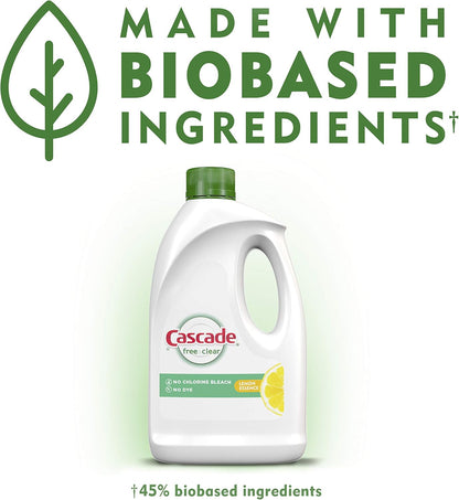 Cascade Free & Clear Gel Dishwasher Detergent Liquid Gel, Lemon Essence, 60 Fl Oz (Pack of 2)