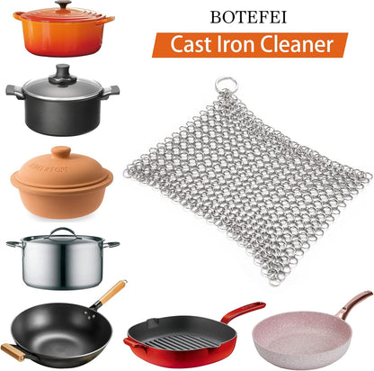Cast Iron Cleaner 6"x6.3" 316L Stainless Steel Chainmail Scrubber for Griddle Skillet Dutch Oven Wok Stainless Steel Pot Cast Iron Pan Support Dishwasher Cleaning