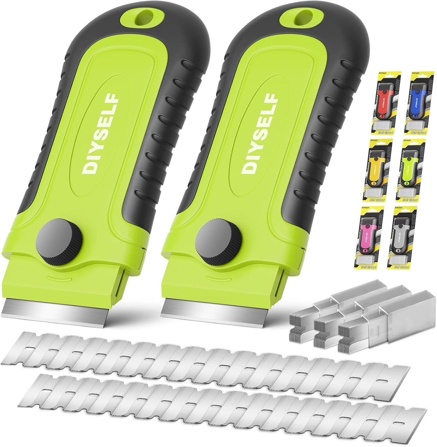 DIYSELF 1 Pack Razor Blade Scraper with 15 Extra Blades, Scraper Tool for Cleaning Window, Paint, Cooktop, Oven, Glass Stove Top Scraper, Razor Scraper with Buit-In Blade Storage