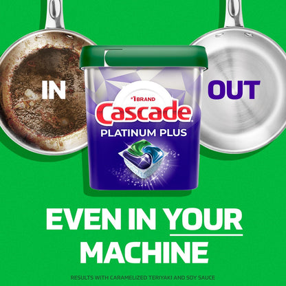 Cascade Platinum Plus Dishwasher Pods, Dish Detergent ActionPacs, Power of Bleach, 21 Count