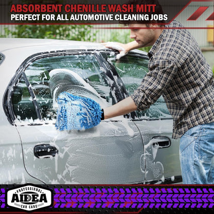 AIDEA Car Wash Mitt Microfiber, 2PK Scratch Free Lint-Free, Premium Chenille Microfiber Mitt Car Wash Brush, Green, Regular Size 7.12''X10.14''
