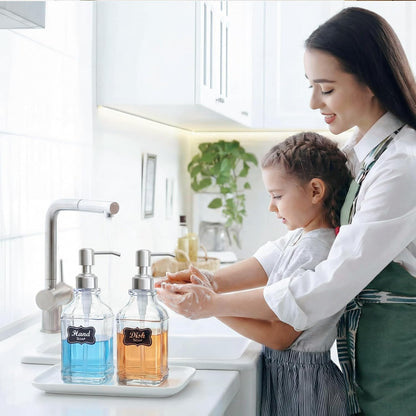 JASAI 2Pack Glass Soap Dispenser with Black Rust Proof Pump, Refillable Dish Soap Dispenser with for Kitchen and Bathroom.