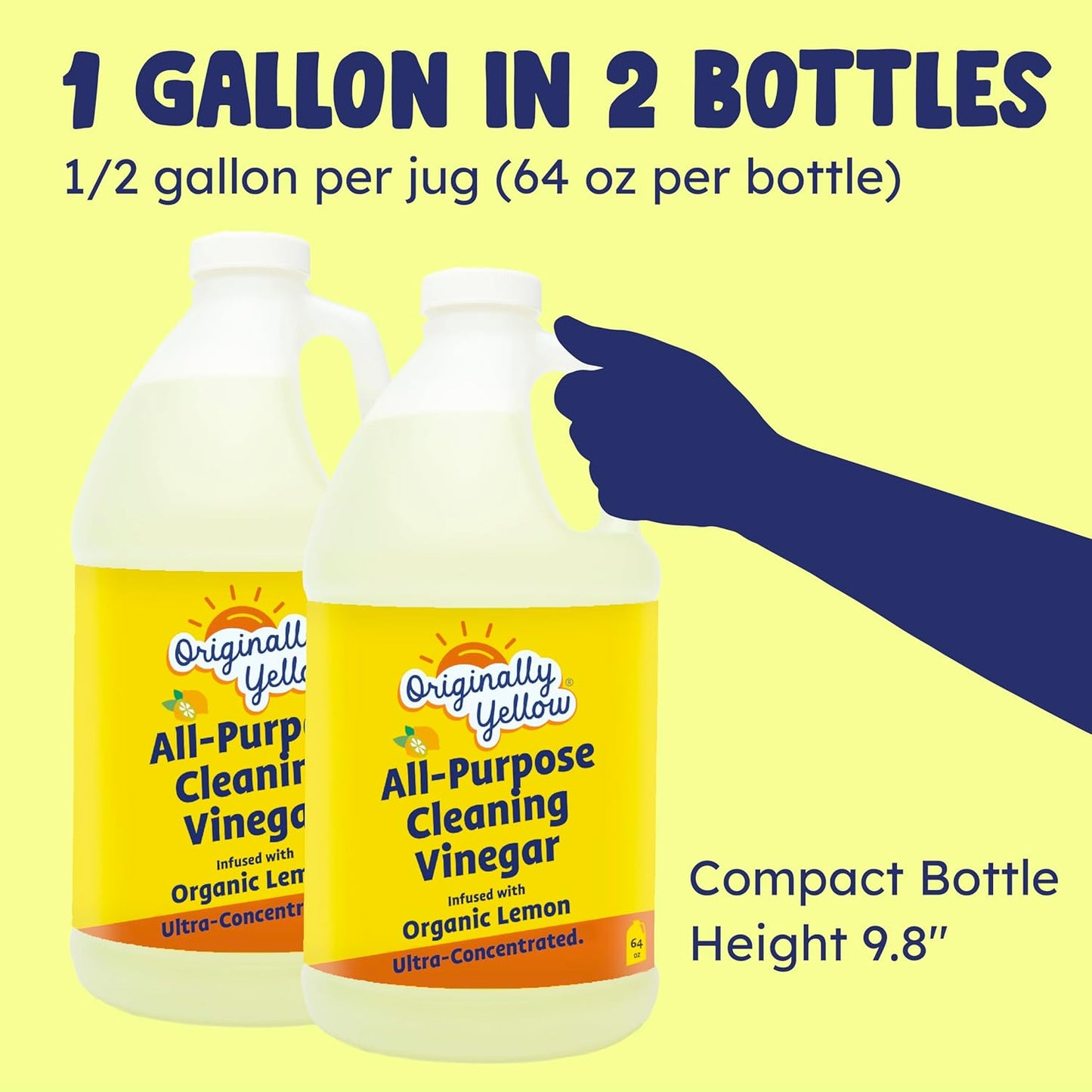 Originally Yellow Lavender White Vinegar For Cleaning Purpose | USA Made All Purpose Cleaner | Use as Glass, Kitchen & Floor Cleaner | Plant Derived Cleaning Vinegar 1 Gallon in 2 pack | 128 Oz