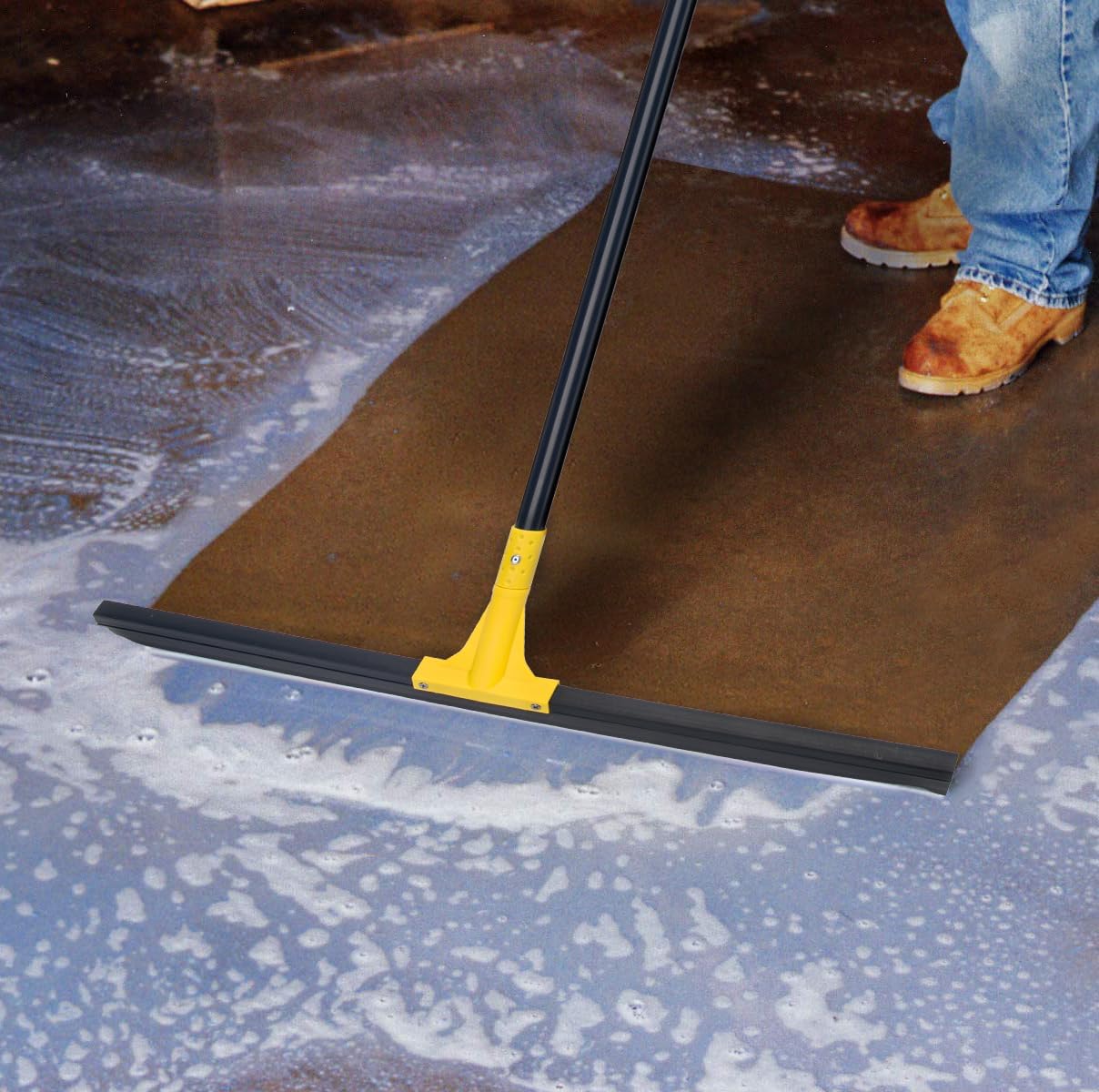 Squeegee Broom for Floor, 18'' Heavy Duty Rubber Wiper with 60'' Long Handle for Bathroom Tile, Garage Concrete, Deck, Shower Glass, Window Cleaning