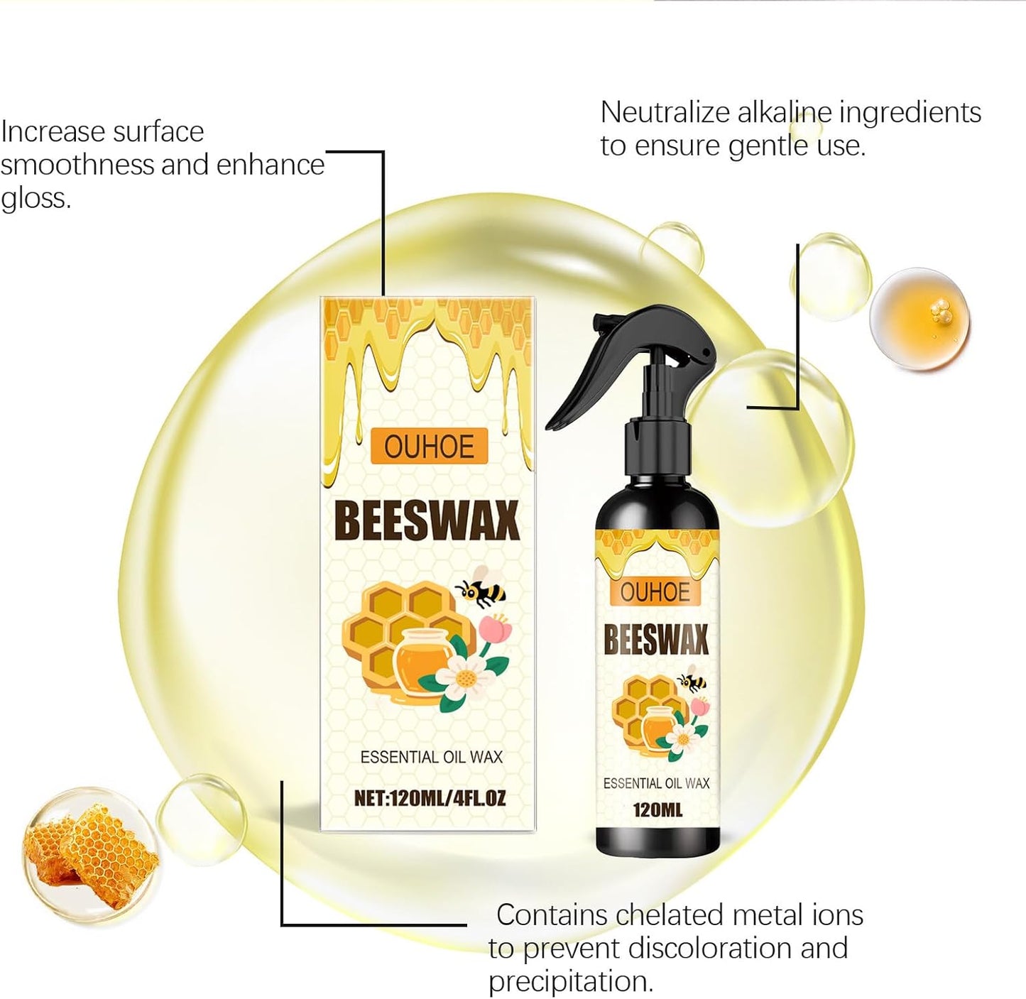 Beeswax Spray, Natural Beeswax Spray Furniture Polish, The Original Micro Molecularized Beeswax Care Spray & Restorer for Living Rooms,Kitchens,Wood Furniture Floors (2)